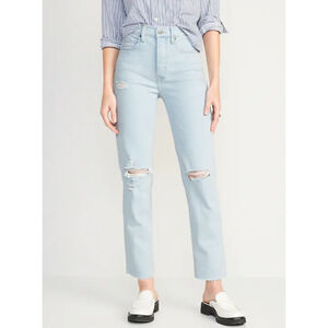 Old Navy Womens Extra High-Waisted Button-Fly Sky-Hi Straight Ripped Jeans